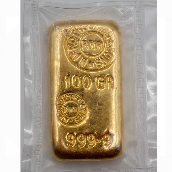 Goldbarren Rothschild 100 g .9999 Gold gegossen