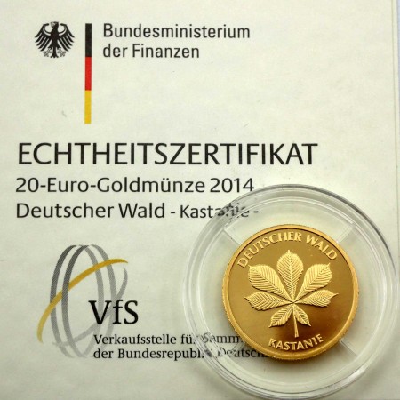 Deutschland 20 Euro Gold 1/8 oz Deutscher Wald 2014 - Kastanie (F)