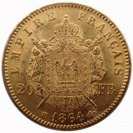Frankreich 20 Francs Napoleon III Gold 1864 BB