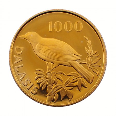 Gambia 1.000 Dalasis Schneeballwürger 1987 Gold PP