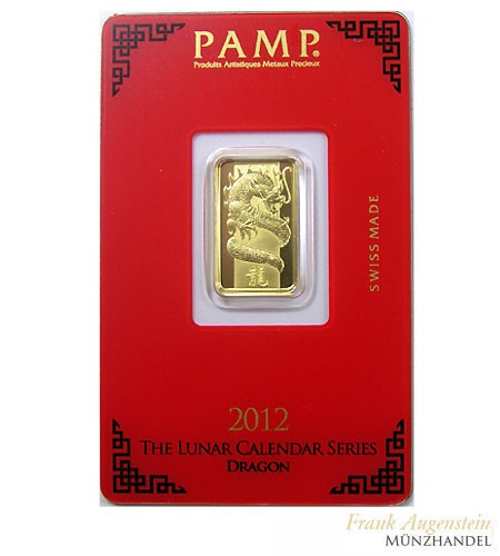 Goldbarren Lunarserie Pamp Suisse 5 g .9999 Gold Motiv Lunar Drachen 2012