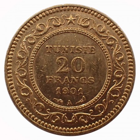 Tunesien französisches Protektorat 20 Francs Gold 1901