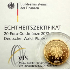 Deutschland 20 Euro Gold 1/8 oz Deutscher Wald 2012 - Fichte (D)